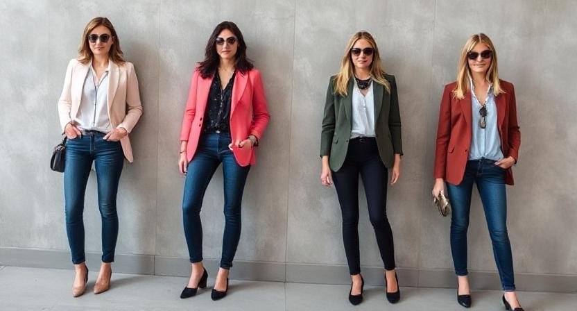 denim pant with blazer