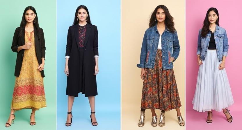 Trendy Indo Western Outfits for Girls: Fusion Fashion at Its Best 6 kurti with denim jacket