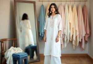 chikankari kurta styling with palazzho pant