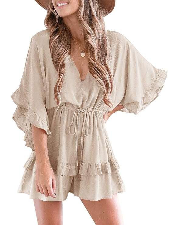Ruffle Layered Drawstring Waisted Shorts Jumpsuit