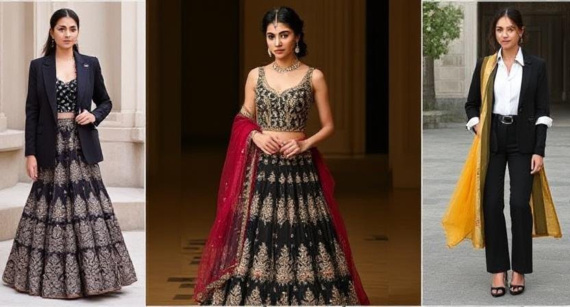 Trendy Indo Western Outfits for Girls: Fusion Fashion at Its Best 10 heavy lehenga with blazer