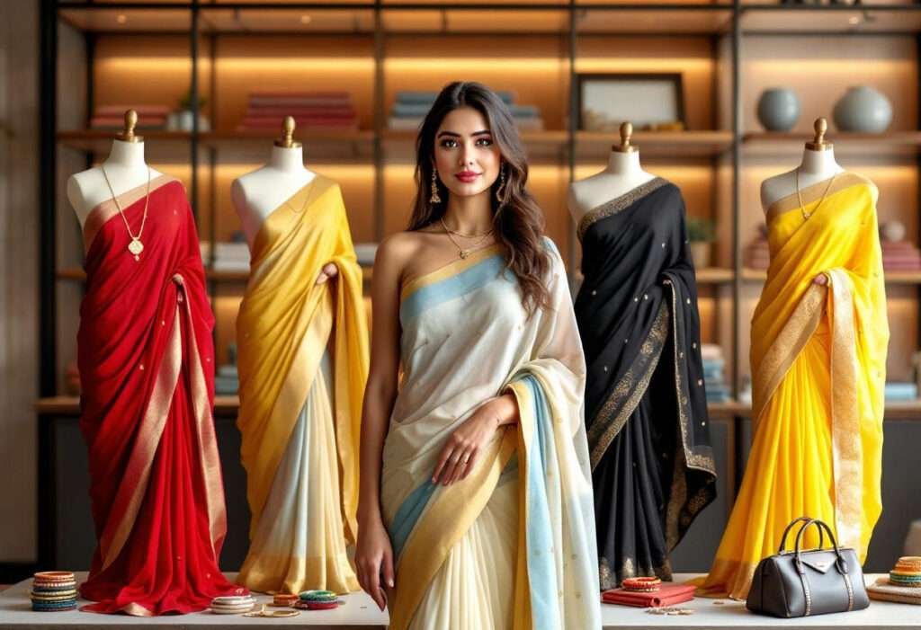 Style Guide: How to Flaunt Pure Chiffon Georgette Sarees for Any Occasion 13 A woman with chiffon sarees