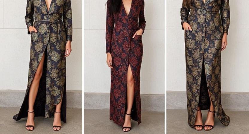 high slit brocade dress