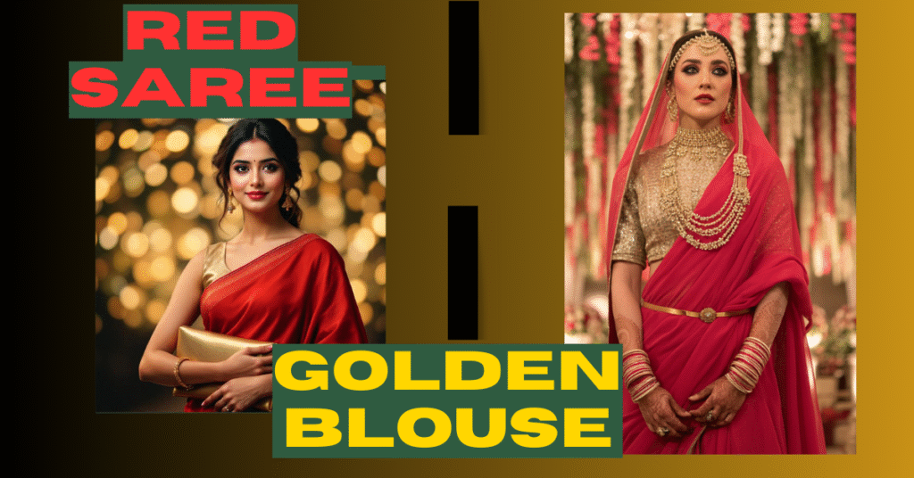 red saree gold blouse
